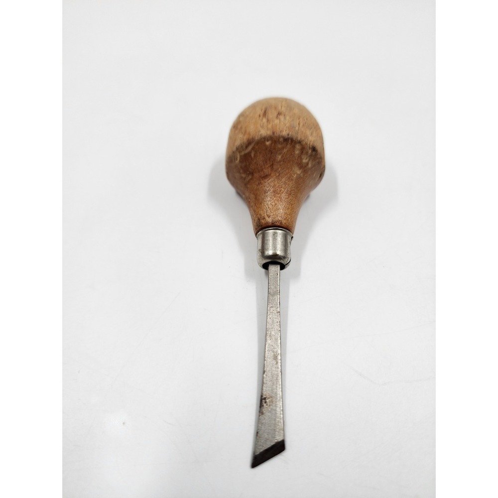 Vintage Palm Grip Wood Carving Chisel Tool with Round Wooden Handle 3.5 inch